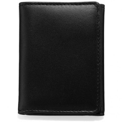 Brighton trifold wallet in black leather with visible edge stitching detail shown closed on a white background