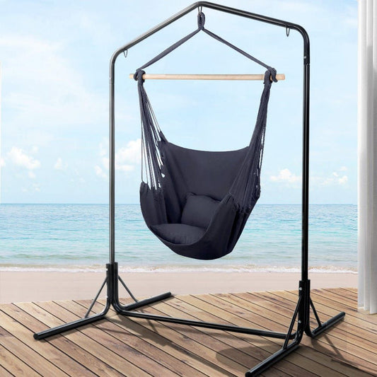 Gardeon Outdoor Hammock Chair with Stand Swing Hanging Hammock with Pillow Grey -Home Living Store - -