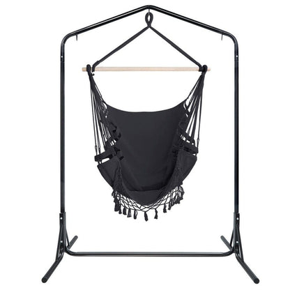 Gardeon Outdoor Hammock Chair with Stand Tassel Hanging Rope Hammocks Grey -Home Living Store - -