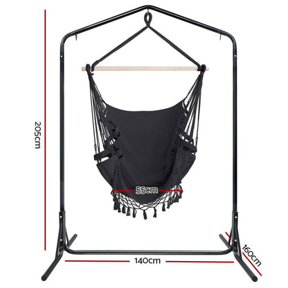 Gardeon Outdoor Hammock Chair with Stand Tassel Hanging Rope Hammocks Grey -Home Living Store - -