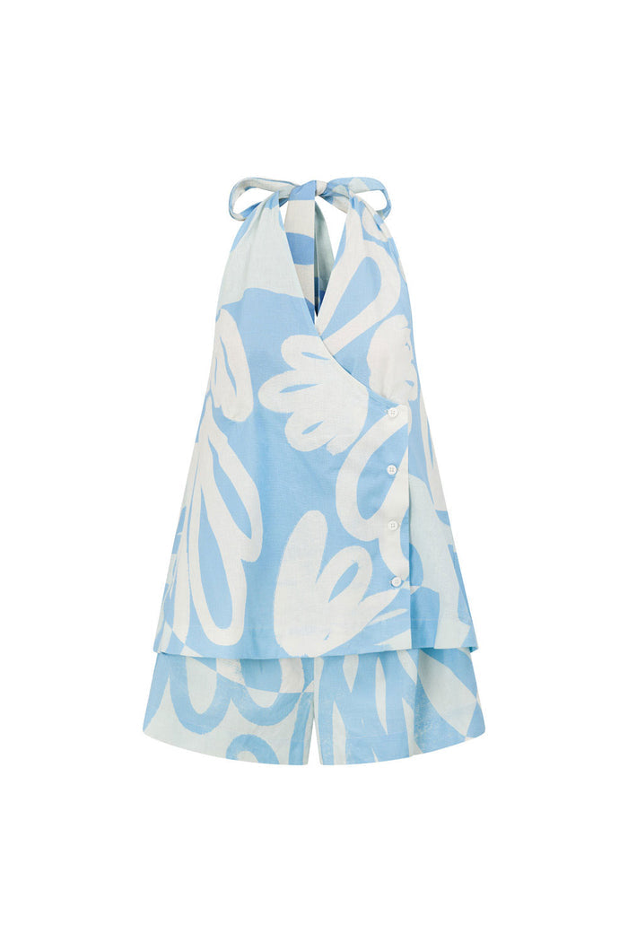 Blue Oceana Curve Print V Neck Genesis Playsuit