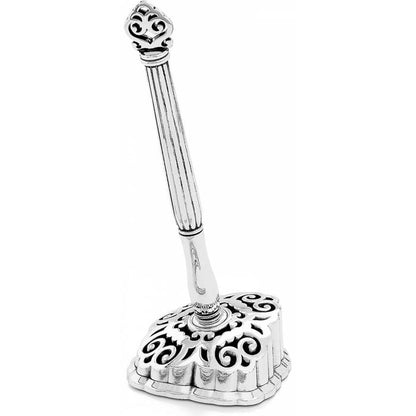Brighton decorative stand with silver-plated ornate scrollwork base and fluted column with filigree finial on a white background
