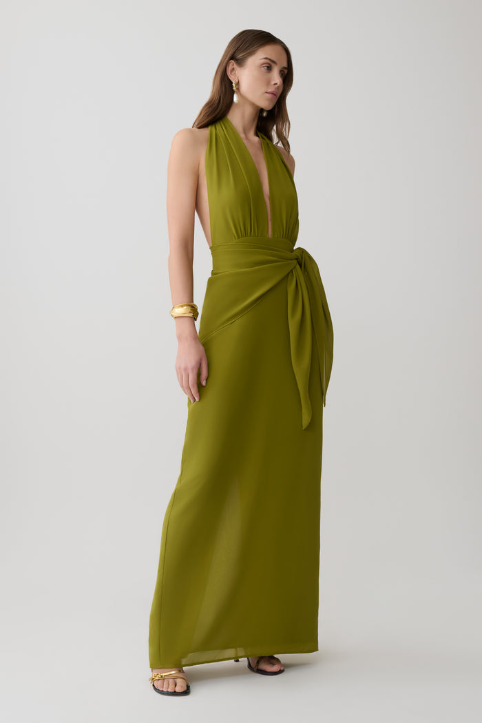 Gianna Halter Maxi Dress - Olive