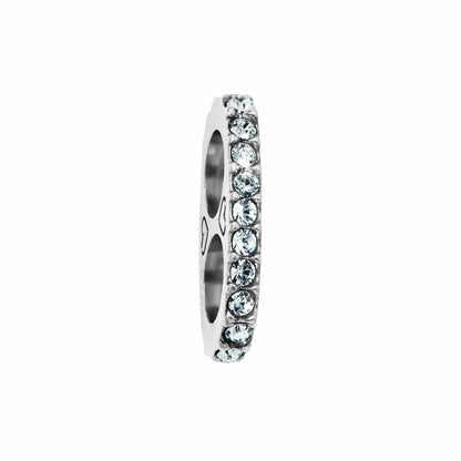 Brighton silver-plated spacer charm with pavé crystal band shown from the side on a white background