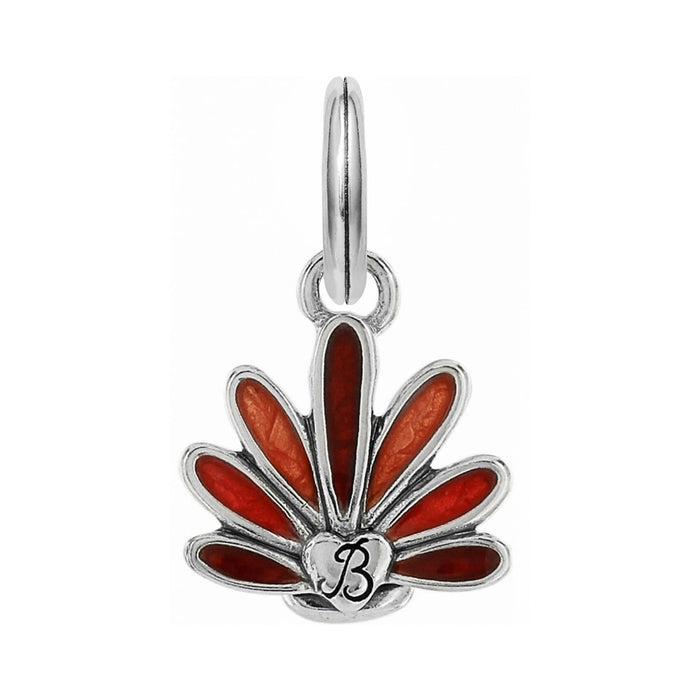 Brighton turkey charm with red enamel feathers, silver-plated heart accent, and top ring on a white background