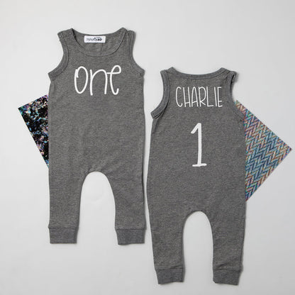 Gray "ONE" Slim Fit First Birthday Romper
