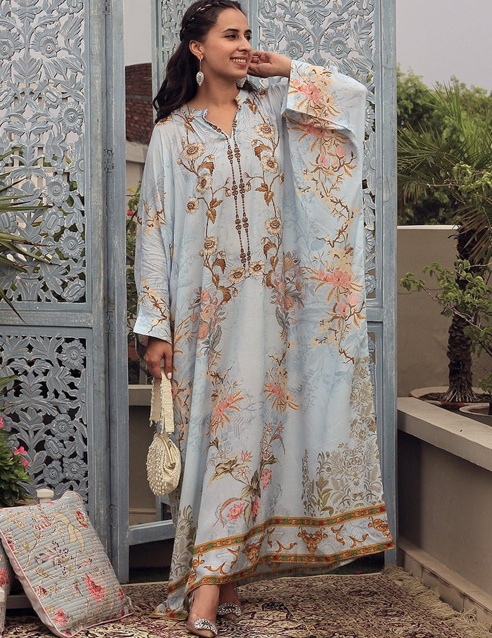 Falak Grey Moroccan Satin Silk Festive Dress