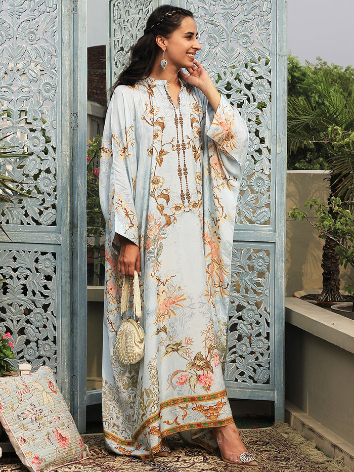Falak Grey Moroccan Satin Silk Festive Dress for women