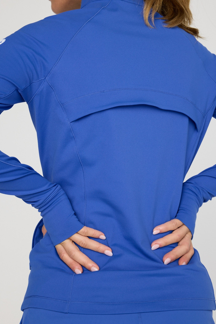 Gym+Coffee Relentless Full Zip Tidal Blue jacket from Gym+Coffee, breathable design, shop Gym+Coffee at Dotique.