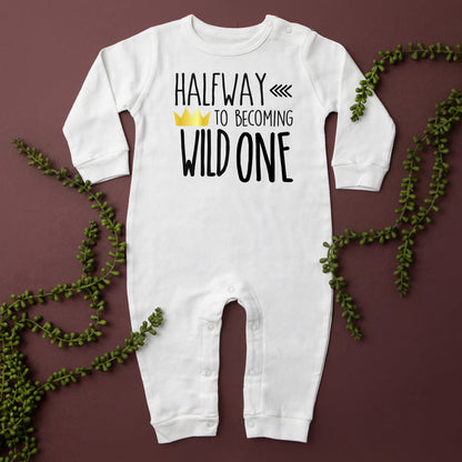 "Halfway to Becoming Wild One" 1/2 Birthday Long Sleeve Romper