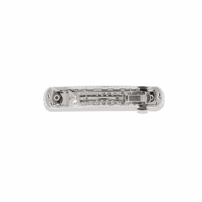 Brighton hair barrette shown from the back with silver-plated finish and hinged clasp mechanism on a white background