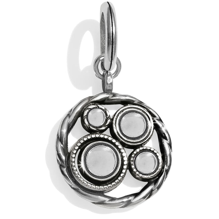 Brighton charm with silver-plated twisted rope border and four circular disc accents on a white background