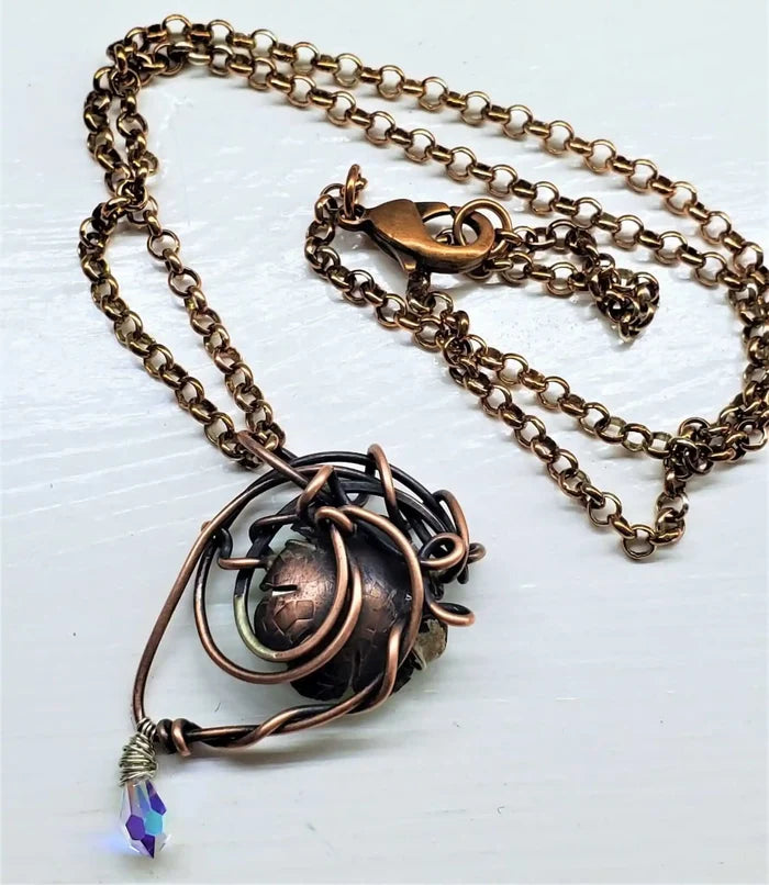 AMD1258Handmade Copper Eye Necklace Green Swarovski Wire ArtJewelryNecklace$ 135.00Alexa Martha Designs