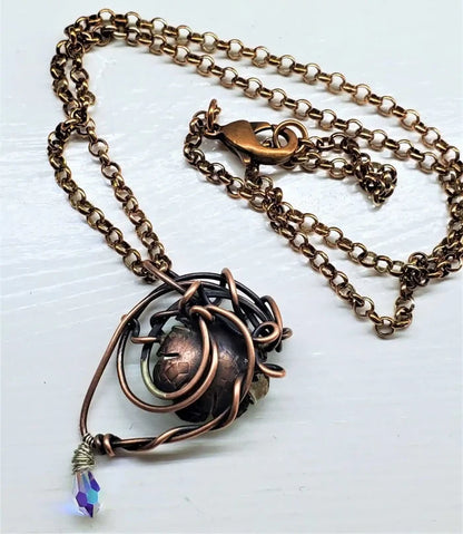 AMD1258Handmade Copper Eye Necklace Green Swarovski Wire ArtJewelryNecklace$ 135.00Alexa Martha Designs