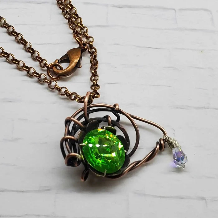 AMD1258Handmade Copper Eye Necklace Green Swarovski Wire ArtJewelryNecklace$ 135.00Alexa Martha Designs