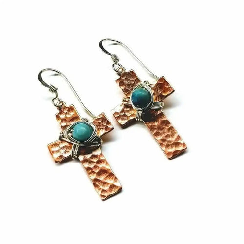 AMD1010Hammered Copper Cross Earrings with Turquoise - Handmade MontanaJewelryEarrings$ 47.00Alexa Martha Designs