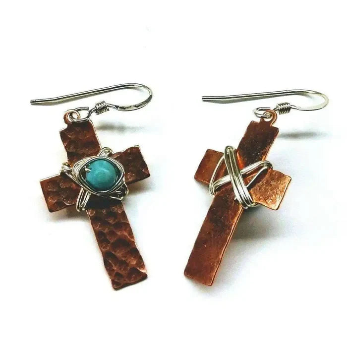 AMD1010Hammered Copper Cross Earrings with Turquoise - Handmade MontanaJewelryEarrings$ 47.00Alexa Martha Designs