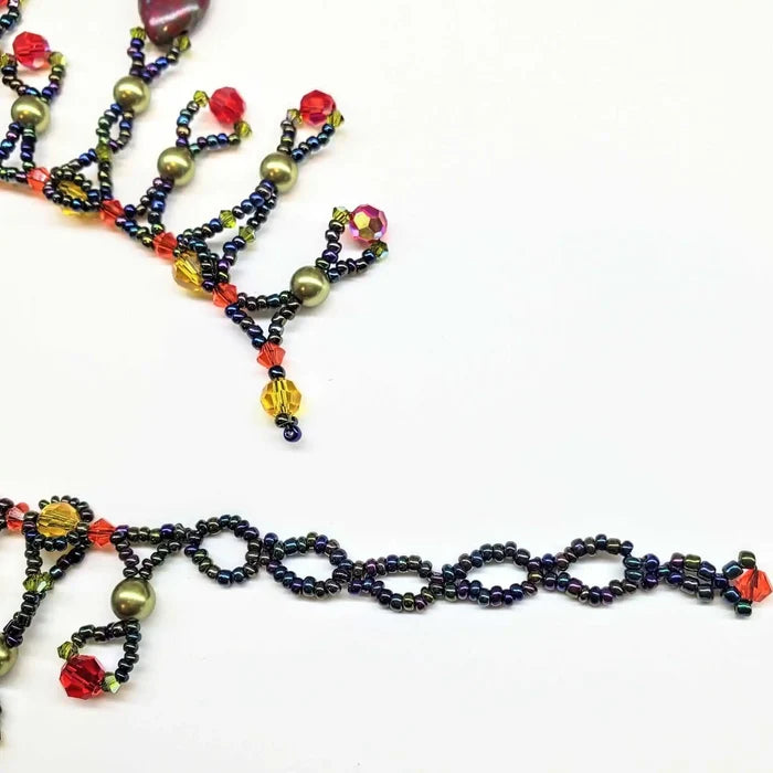 AMDV001Handmade waterfall statement necklace. Red Green beaded glamNecklacesNecklace$ 179.00Alexa Martha Designs