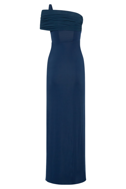 Hanh One Shoulder Mesh Maxi Dress - Ink Blue