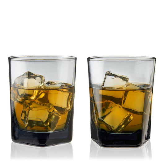 Hexagonal Crystal Double Old Fashioned Glasses in Smoke (Online Only)