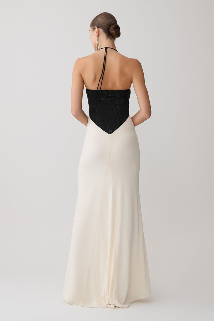 Hien Sequin Halter Maxi Dress - Black/Ivory