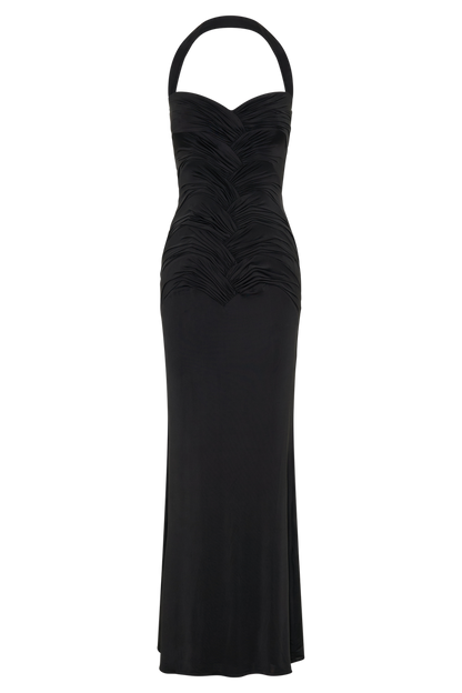 Hoai Gathered Slinky Halter Maxi Dress - Black