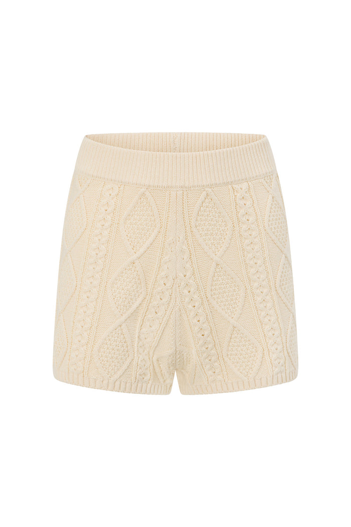 Cream Cable Knit High Waist Holli Shorts