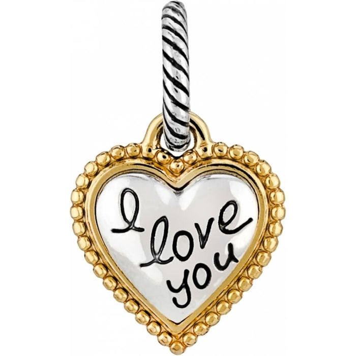 Brighton heart charm with two-tone finish and engraved I love you script on a white background