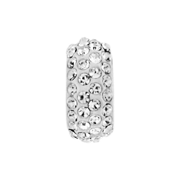 Brighton silver-plated charm bead with pavé crystal accents wrapping around a rounded band on a white background