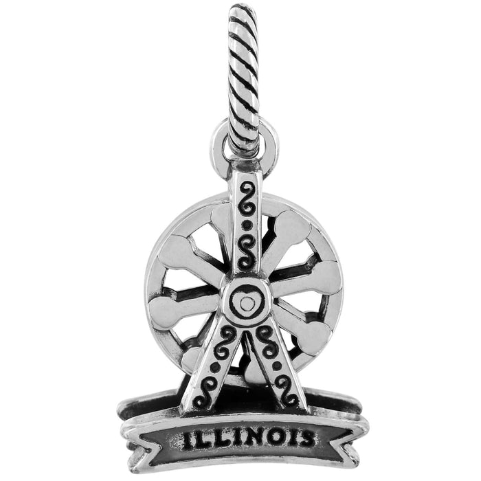 Brighton silver-plated ferris wheel charm with scrollwork detail and Illinois banner on a white background