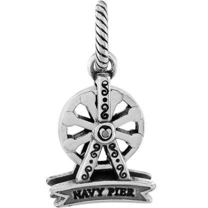 Brighton Ferris wheel charm with silver-plated finish and Navy Pier banner detail on a white background