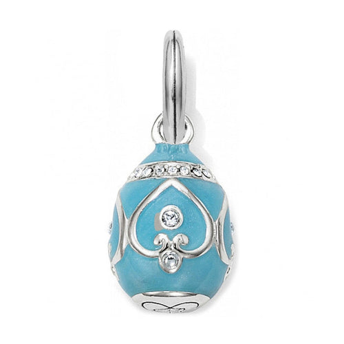 Brighton egg charm pendant with turquoise enamel, silver-tone scrollwork, and crystal accents on a white background