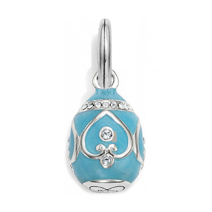 Brighton egg charm pendant with turquoise enamel, silver-tone scrollwork, and crystal accents on a white background