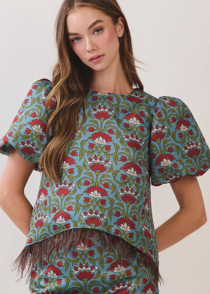 tcec burgundy floral set feather trim top fall
