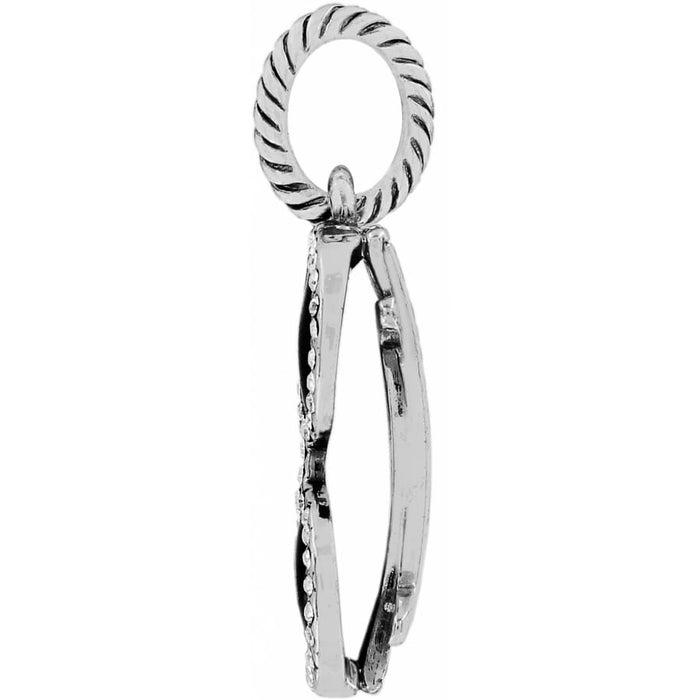 Brighton pendant shown from the side with silver-plated rope-textured loop and crystal-accented frame on a white background