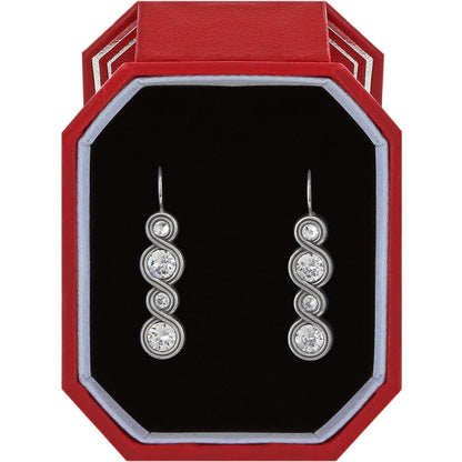 Brighton drop earrings with silver-plated swirl design and graduated crystal accents in a red gift box