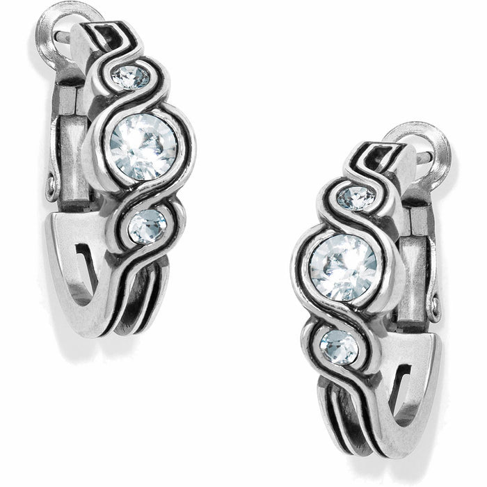 Brighton hoop earrings with silver-plated wave design and round crystal accents on a white background