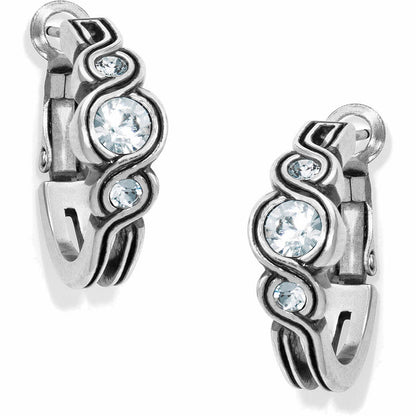 Brighton hoop earrings with silver-plated wave design and round crystal accents on a white background