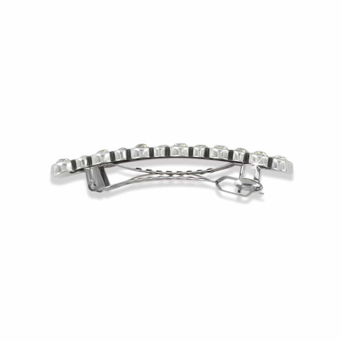 Brighton hair barrette shown from the back with silver-plated clasp and crystal-edged top on a white background