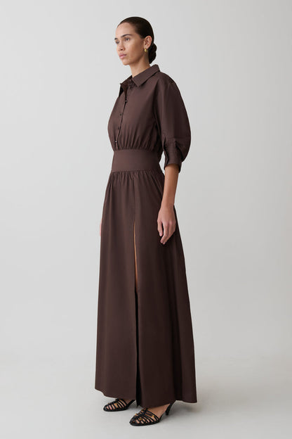 Isolde Long Sleeve Cotton Maxi Dress - Dark Chocolate
