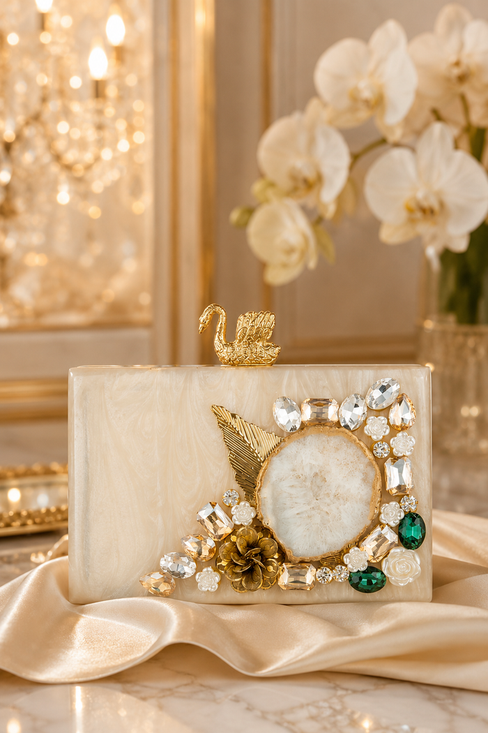 Ivory Swan Resin Clutch