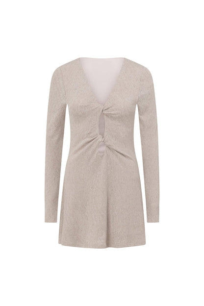 Stone Grey Long Sleeve Cut Out Mini Ivy Dress