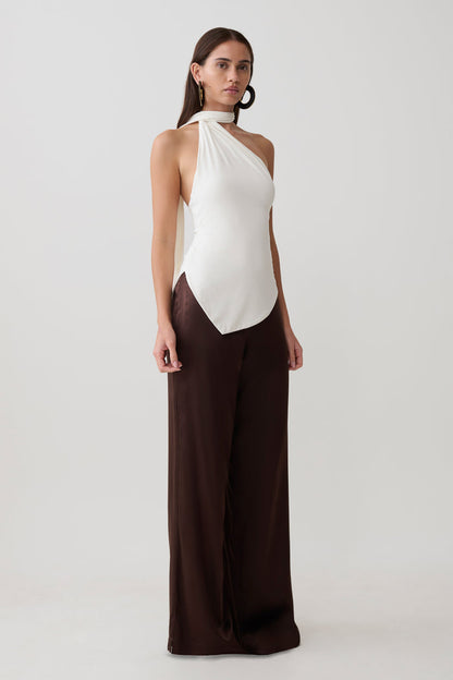 Jemma One Shoulder Tie Top - White