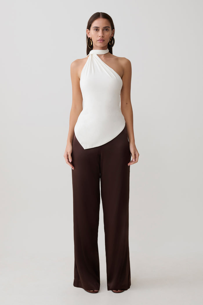 Jemma One Shoulder Tie Top - White