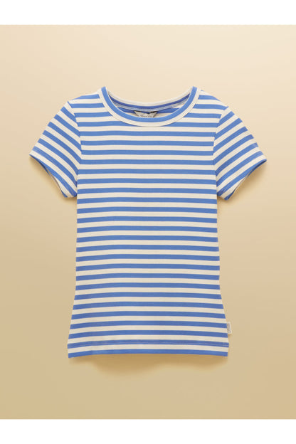 Joules H77966 Sophie Ribbed T-Shirt – Blue Stripe by Joules available to shop at Dotique in a classic blue stripe design.