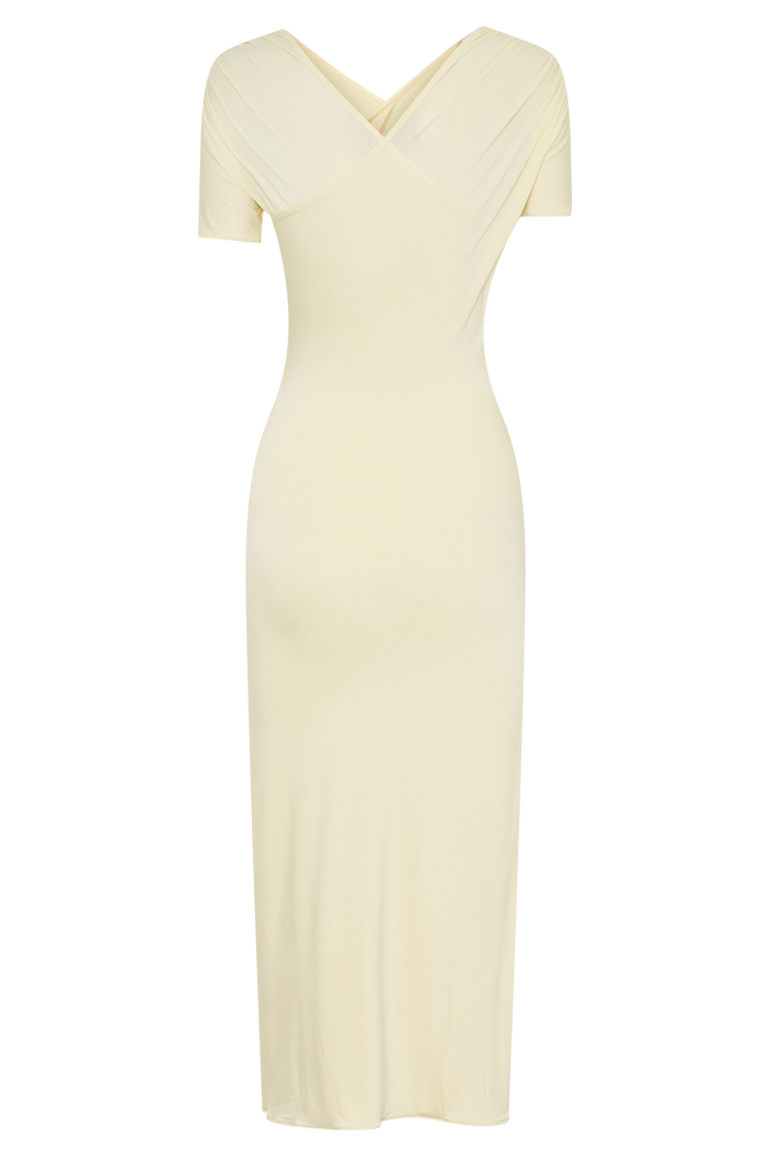 Junie Cross-Over Neck Slinky Maxi Dress - Lemon
