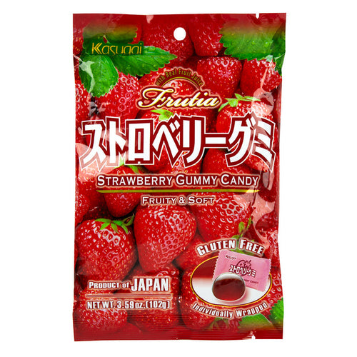 Kasugai Frutia Strawberry Gummy Candy Peg Bag - 24 Count
