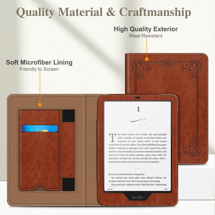 Kindle Paperwhite/Kindle Colorsoft 7" (12th Gen, 2024) Vegan Leather Sleeve Case with Stand and Handstrap | Fintie