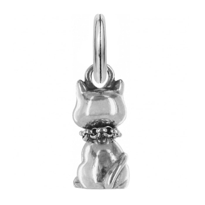 Brighton cat charm with silver-plated finish, textured collar detail, and split ring on a white background