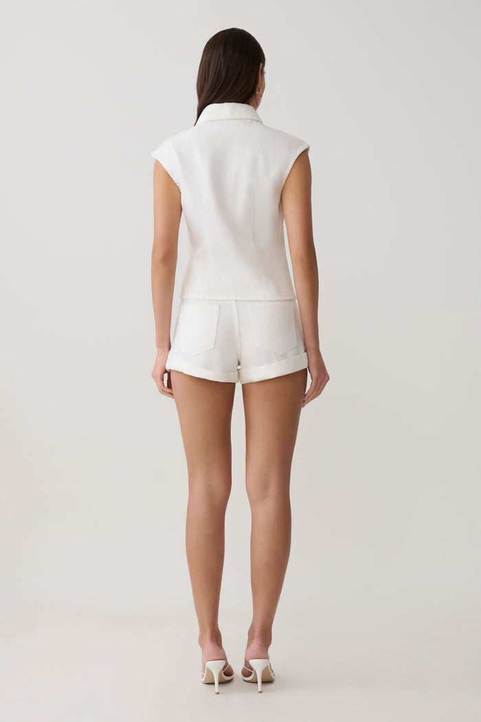 Krissy Rolled Hem Denim Shorts - White